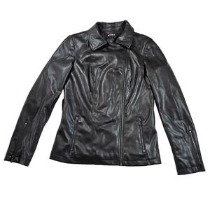 DKNY Women's Black Faux Leather Zip‎ Up Moto Style Jacket. Size XS